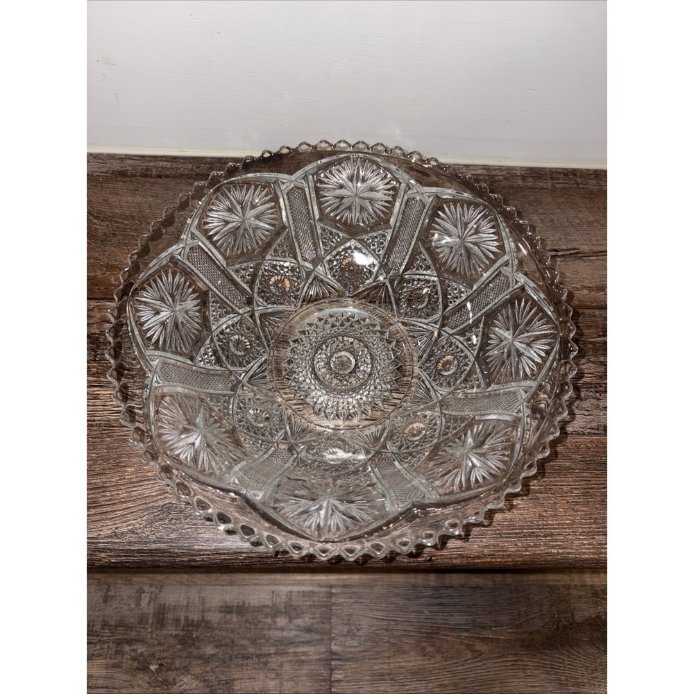 Imperial Star and File Clear Glass EAPG Serving Bowl 8 3/4"